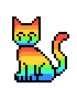 simple pixel art of a rainbow colored cat